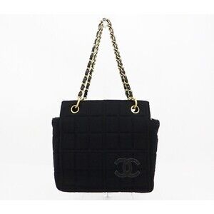 CHANEL Chocobar Jersey Chain Shoulder Bag Black